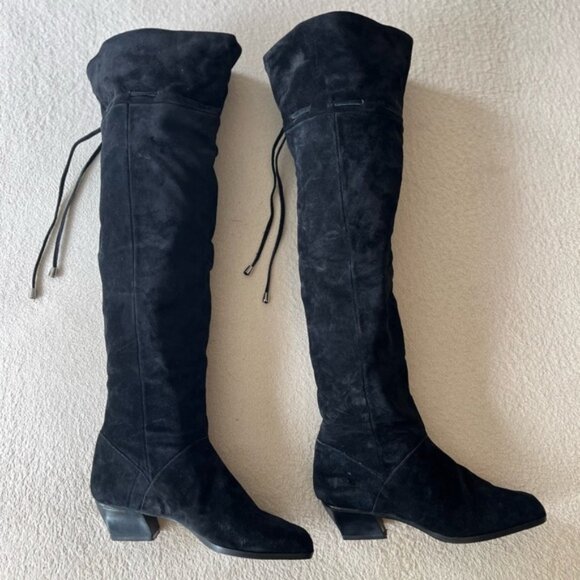 Vintage Black Suede Over-the-Knee Boots 8 - Picture 1 of 6